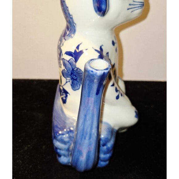 Blue & White Delft Style Ceramic Monkey Teapot With Floral Design & Lid - Picture 6 of 10